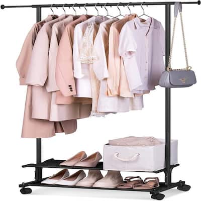 2 Shelves Clothing Racks for Hanging Clothes Hanger Rack Rolling - 15"D x 48"W x 65"H