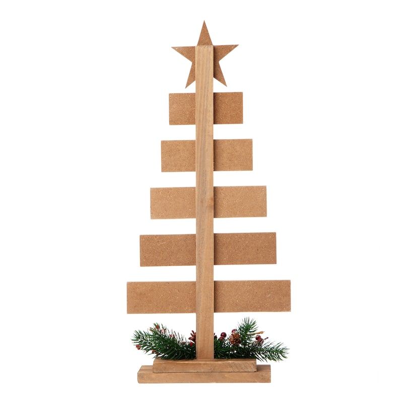 Glitzhome Christmas Tree Shaped Wooden Nativity Sign Table Decor for Holiday Party