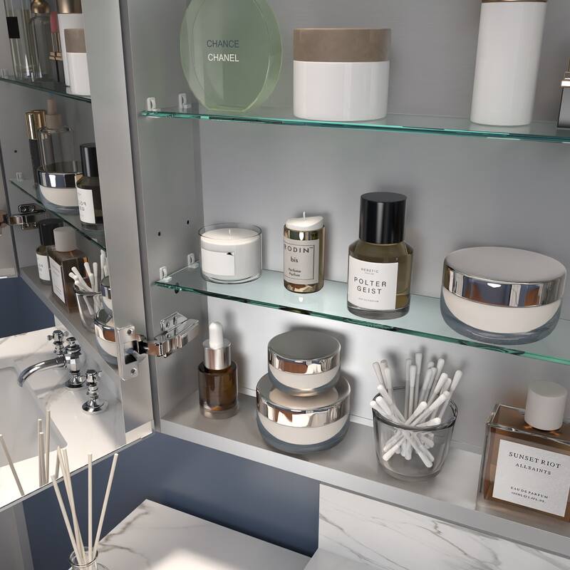 ExBrite 36" x 30" LED Lighted Bathroom Medicine Cabinet with Mirror,Recessed or Surface Mount,Defog