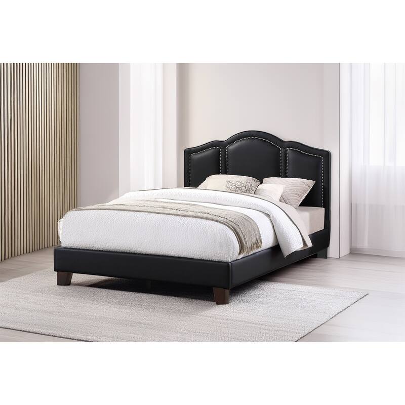 Full Size Faux Leather Panel Bed with Wood Frame