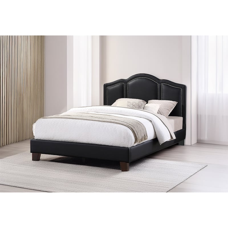 Queen Size Faux Leather Panel Bed with Wood Frame