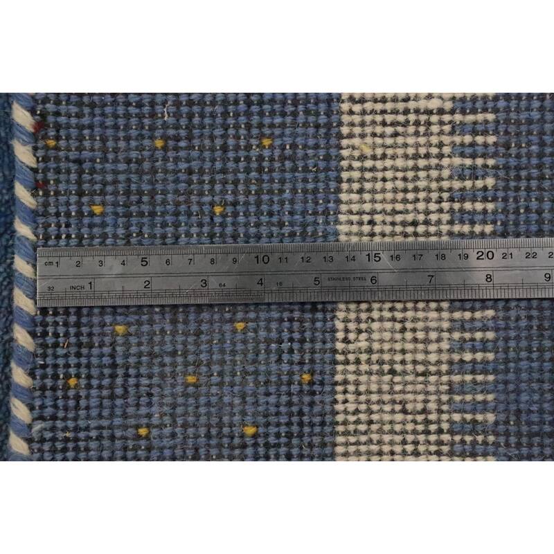 Hand Knotted Oriental 100% Wool Carpet Modern Geometric Navy Blue & Blues Gabbeh Area Rug - 6' 8'' X 4' 7''