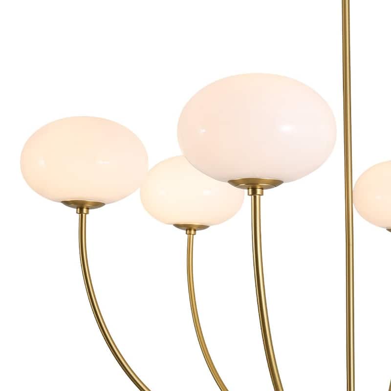 Modern 6-Light Oval Globe Opal Glass Arc Metal Chandelier - 40.9 in