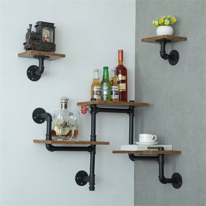 Industrial Pipe Shelving - 7.9"D x 41.3"W x 19.7"H - Brown E