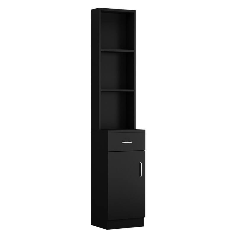 Standing 5 Compartments 1 Drawer 1 Door MDF Barber Cabinet Black