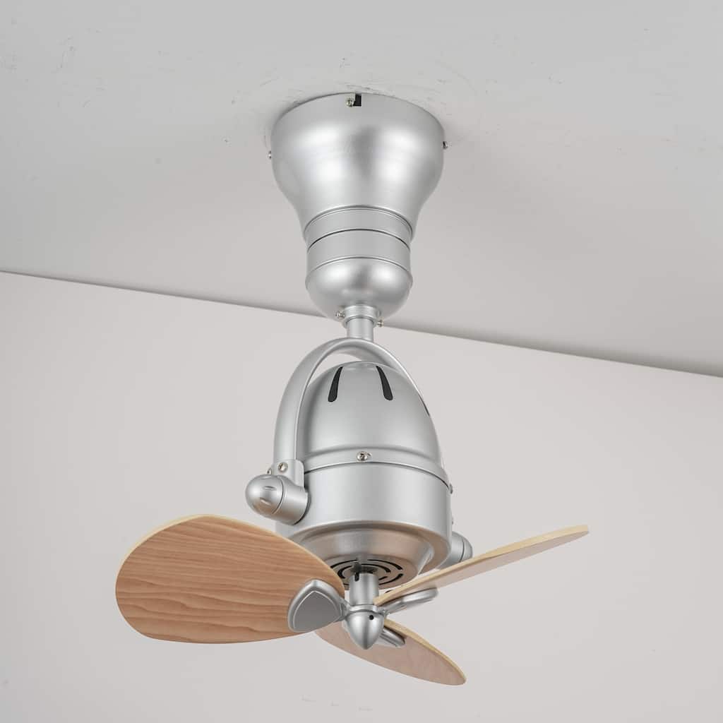3-Blade Mid-Century Modern Solid Wood & Silver Metal Ceiling Fan with Remote for Living Room - 18.1 in. W x 18.1 in. H