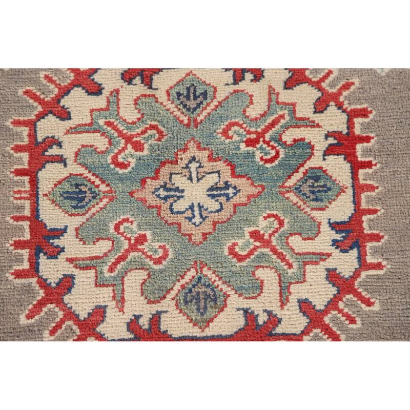 Hand Knotted Oriental 100% Wool Carpet Traditional Geometric Brown Kazak Area Rug - 9' 5'' X 6' 7''