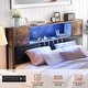 preview thumbnail 28 of 73, Farmhouse Bed Frame with Holey Board, Upholstered Headboard Platform Bed with Charging Station