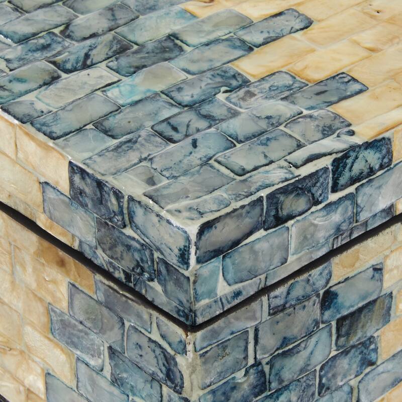 Blue Mother of Pearl Shell Handmade Decorative Box with Hinged Lid (Set of 2)