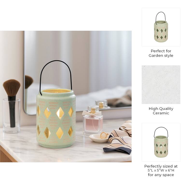 Ceramic Cut-Out Diamond Modern Lantern