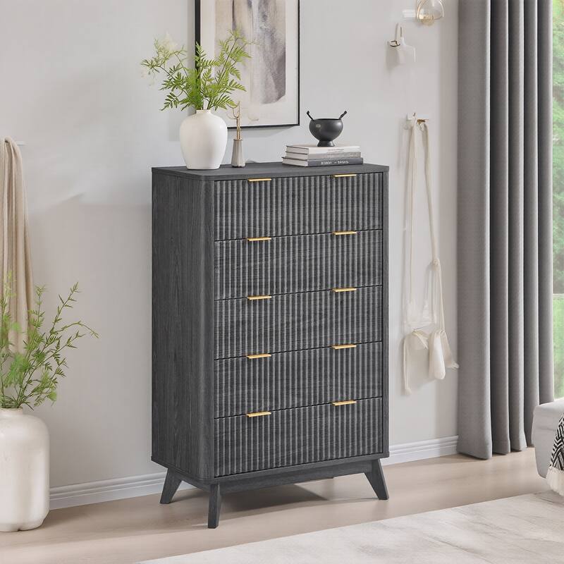 Modern 5 Chest of Drawers, Wood Dresser for Bedroom, Living Room - Dark Grey