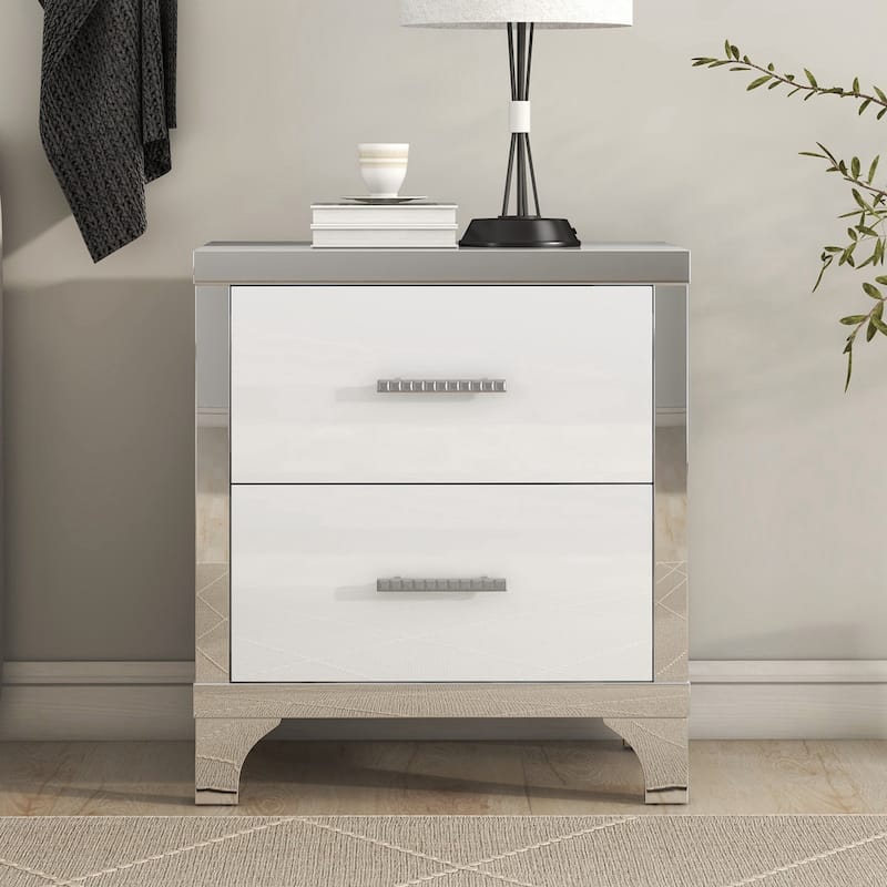 High Gloss Nightstand with Metal Handle