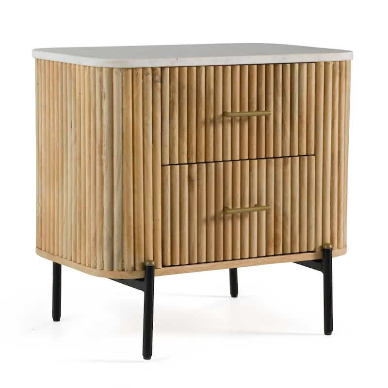 Modrest Cambridge Modern White Marble & Washed Mango 2 Drawer Nightstand