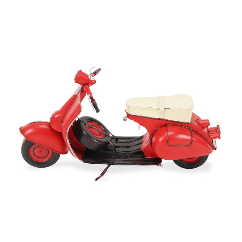 HomeRoots 9" Red and Black Metal Hand Painted 1959 Red Scooter Model Motorcycle - 15.4' X '8.5' X '6.3