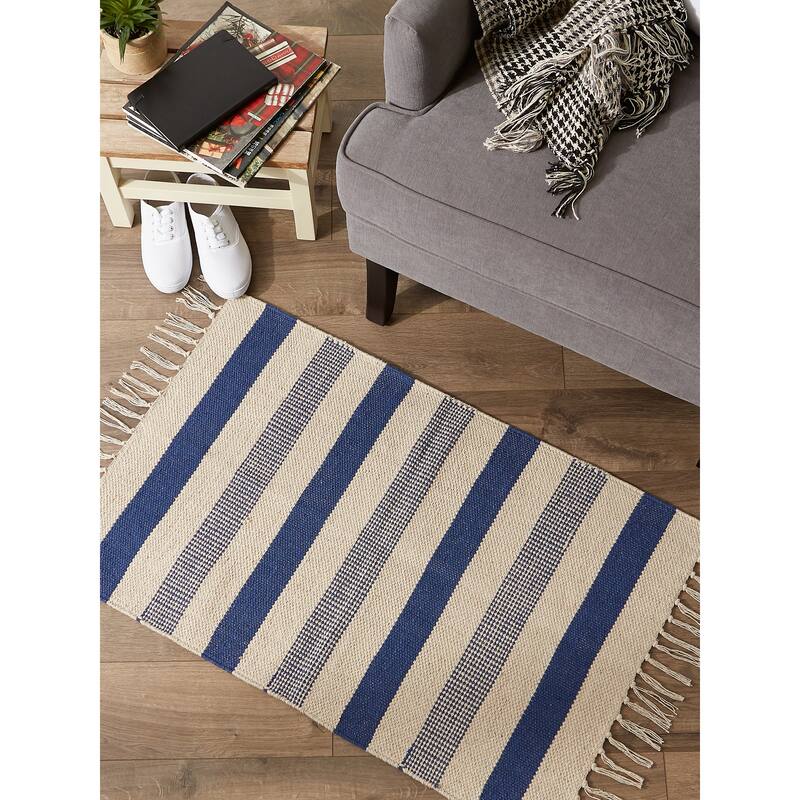 DII Black Ticking Stripe Hand-Loomed Rug 2x3 Ft - 24.0 In. L X 36.0 In. W X 0.2 In. H