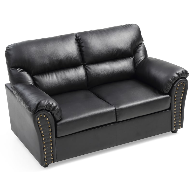 Olney W Flared Arm Faux Leather Straight Sofa in Black