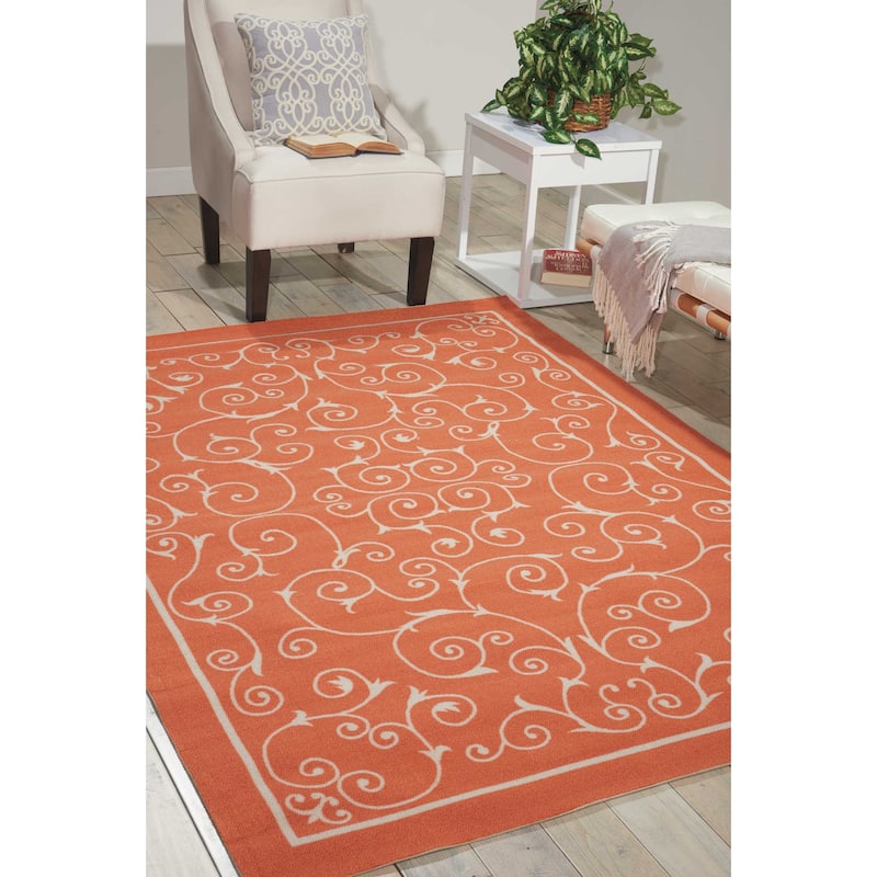 Nourison Scrolling Ivory Vines Indoor/ Outdoor Area Rug - 10' x 13' - Orange