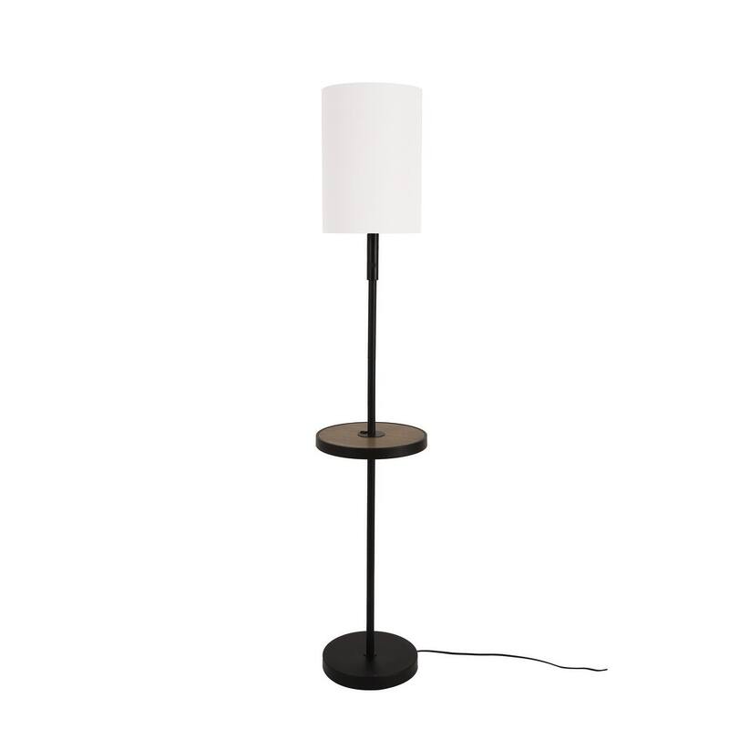 2 Set-57" Traditional Iron Tray Table Floor Lamp with Linen Drum Shade