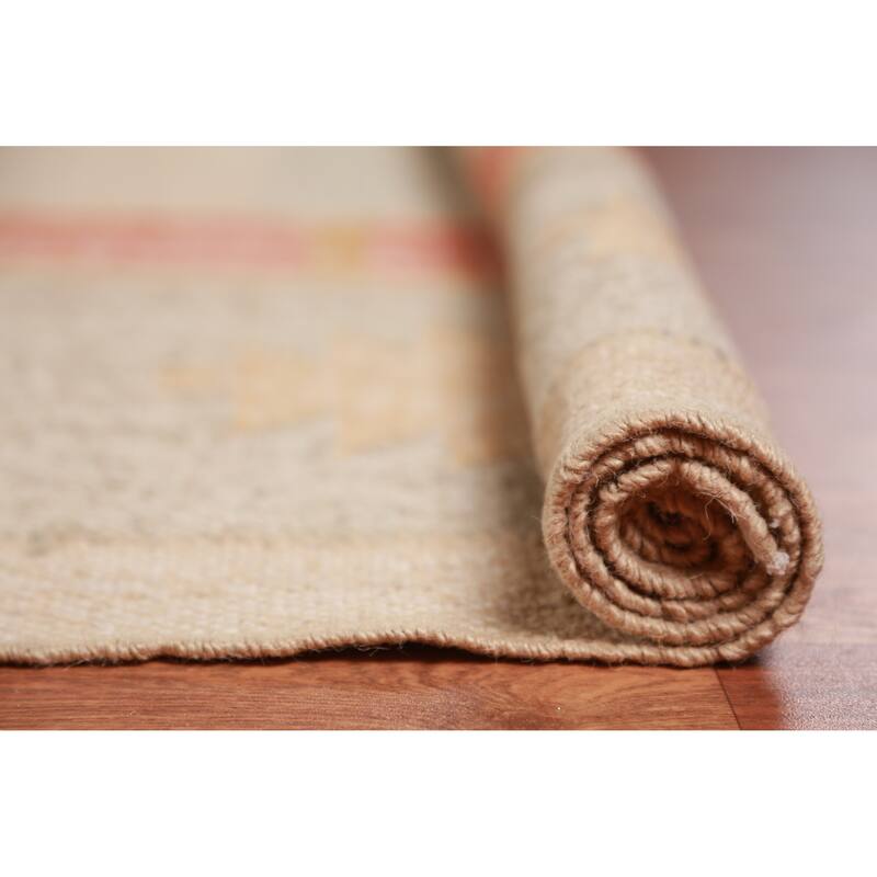 Hand Woven Oriental 100% Jute Carpet Southwestern Modern Beige & Ivories Kilim Area Rug - 11' 8'' X 9' 6''