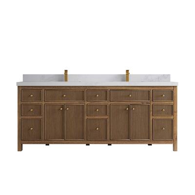 Willow Collections 84 in. W x 22 in. D Sonoma Teak Double Sink Bathroom Vanity with Countertop