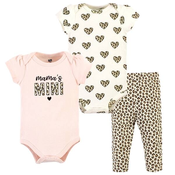 slide 1 of 1, Hudson Baby Infant Girl Cotton Bodysuit and Pant Set, Leopard Hearts 0-3 Months - Leopard Hearts