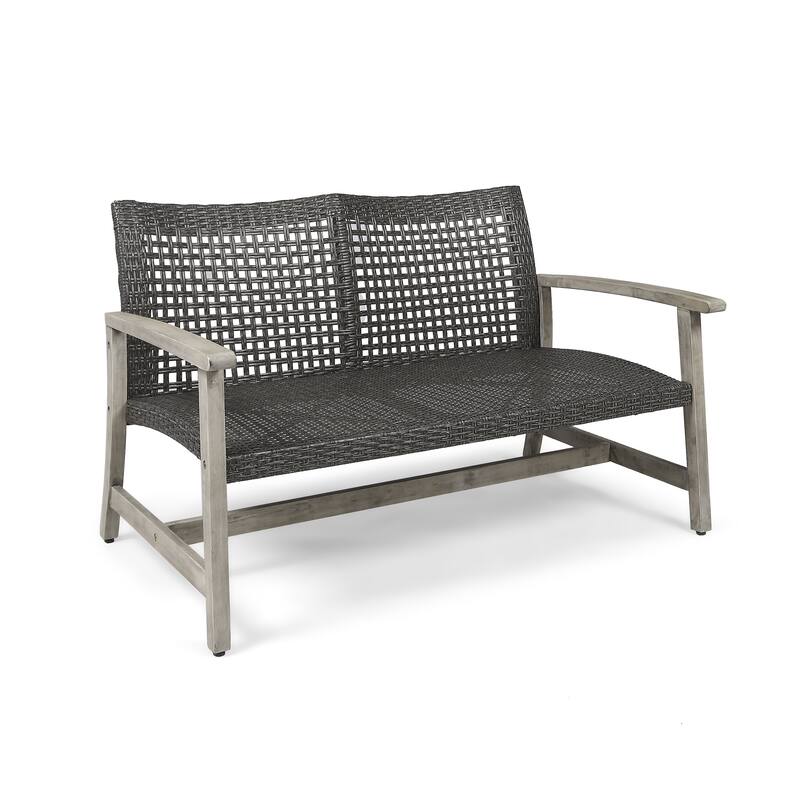 Augusta Outdoor Acacia Wood and Wicker 6 Seater Chat Set with Fire Pit by Christopher Knight Home