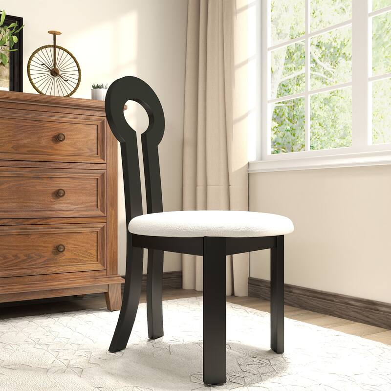 Vintage Rubber Solid Wood Dining Chair, Sheep Plush Dining Chair, Armless Dining Chair(Set Of 2)