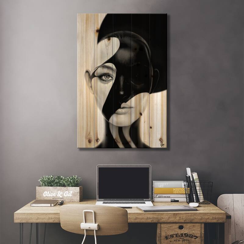 Black Mask Print On Wood by Giulio Rossi - Multi-Color