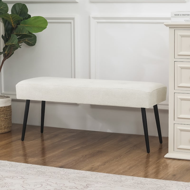 Adeco Modern End of Bed Bench Tufted Ottoman - Cream White-polyester