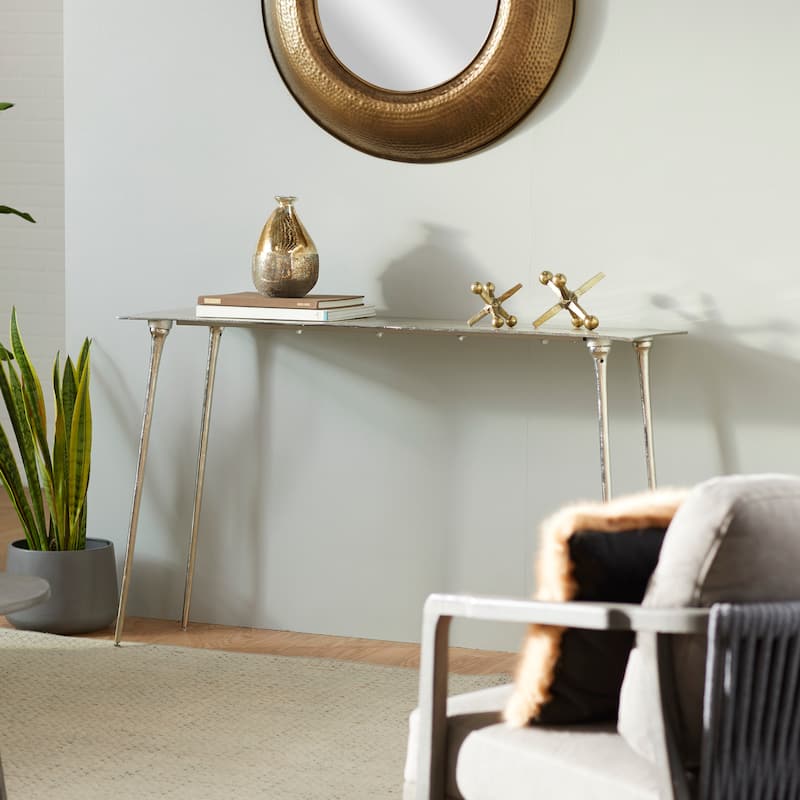 Aluminum Metal Console Table - Silver - Roche River Decor - 15"Wx50"Lx31"H