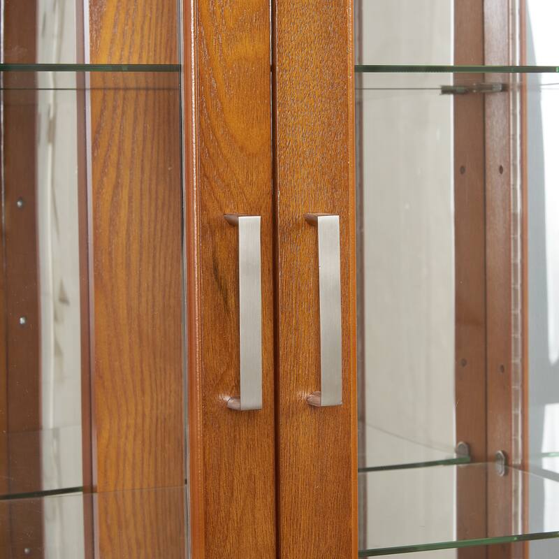 Lighted Curio Display Cabinet with Tempered Glass Doors, Curio Cabinet with Adjustable Shelves & Mirrored Back Panel