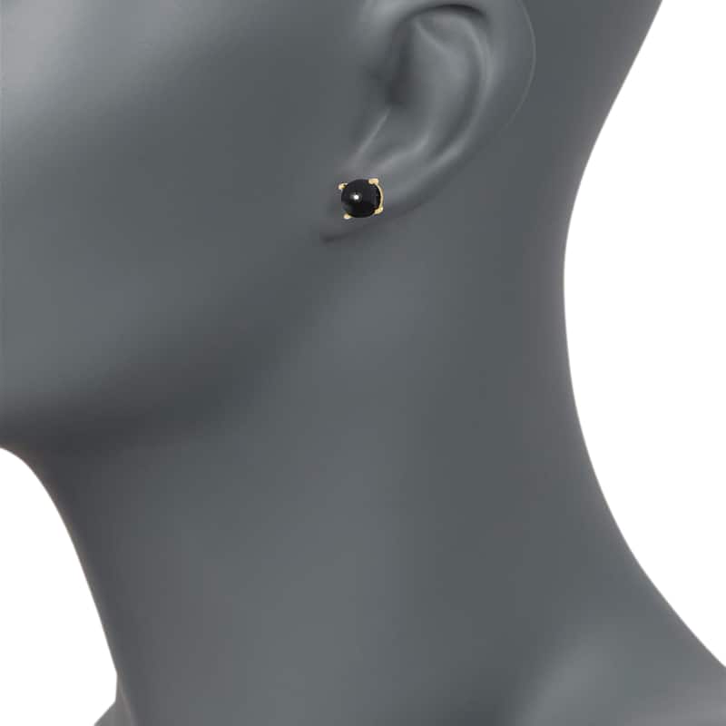 18K Yellow Over Sterling Silver 8mm Round Genuine Gemstone Stud Earrings