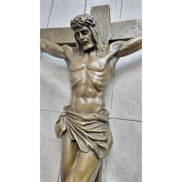 Bronze Metal Wall Mounted Hanging Crucifix Jesus Christ On Cross