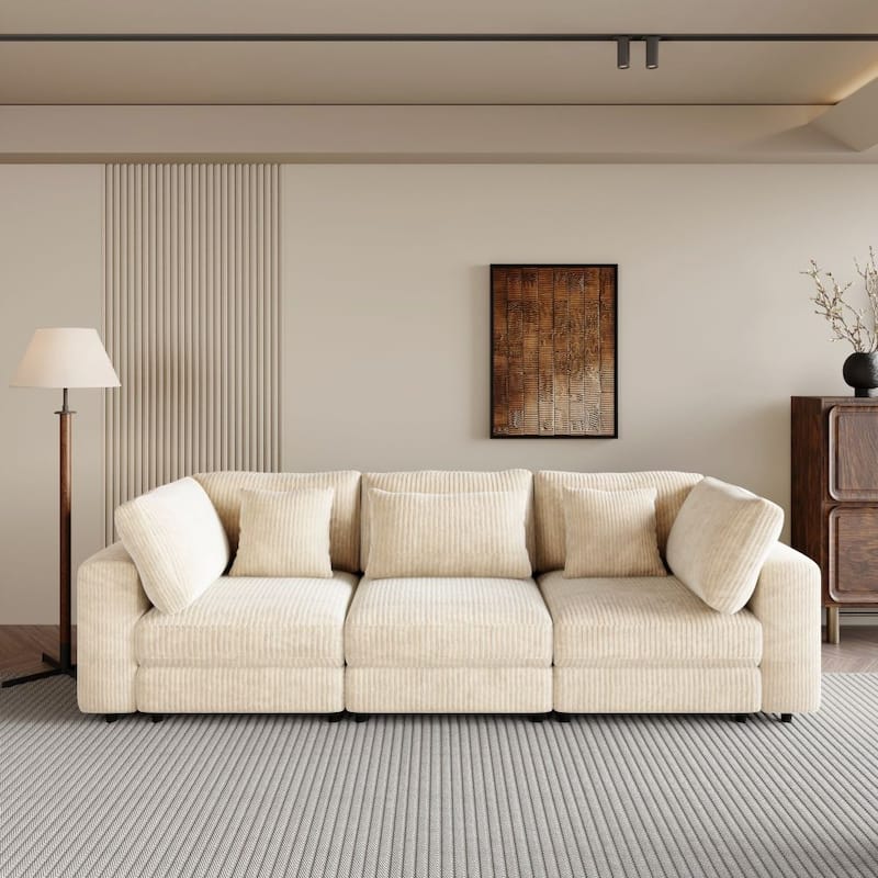 3 Seater Sofa with Removable Back Cushions and 5 Pillows - Beige
