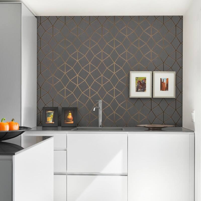 Brewster Albion Taupe Geometric Wallpaper - 20.5in x 396in x 0.025in