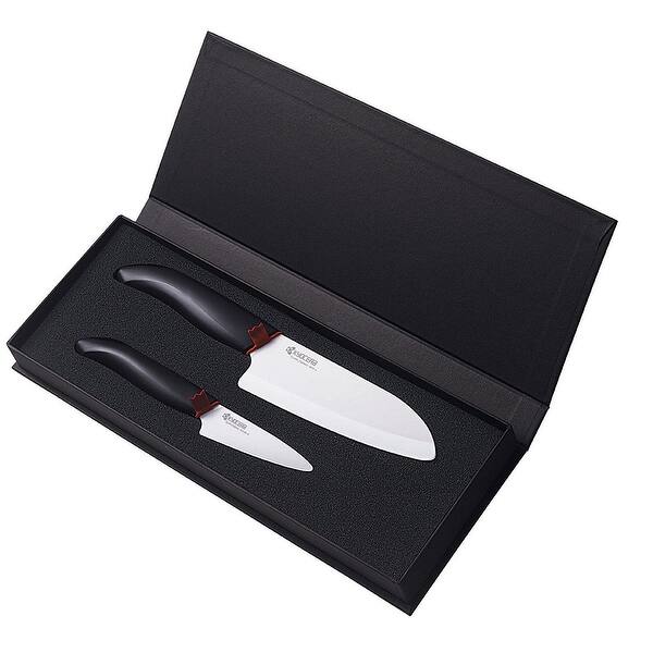 Shop Kyocera Advanced Ceramic Revolution Series 3 Inch Paring And 5 1 2 Inch Santoku Knife Set Black Handle White Blade Overstock 17759401