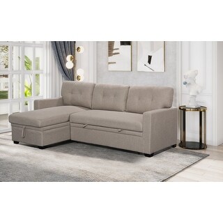 Miller Linen Reversible Sleeper Sectional Sofa with Storage Chaise ...