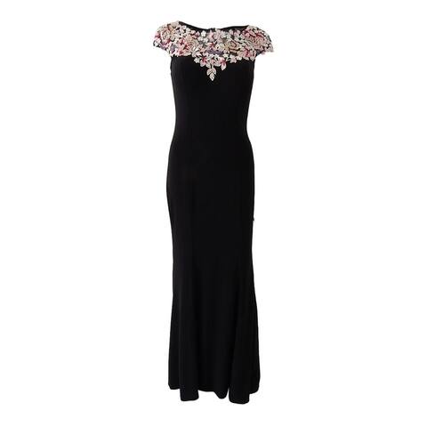 xscape embroidered illusion gown