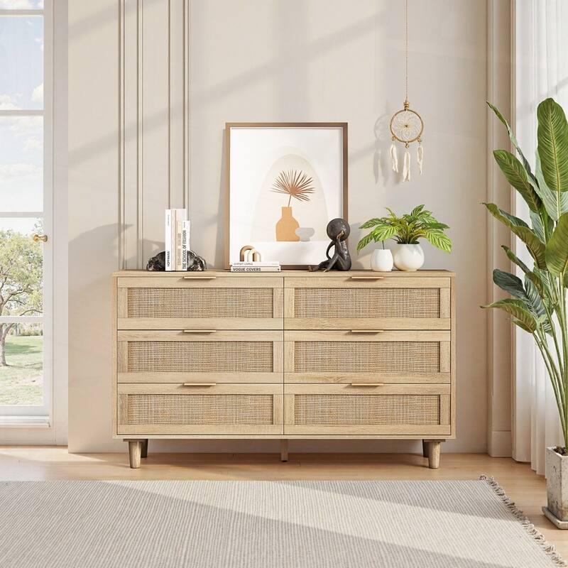 6-Drawers Rattan Storage Cabinet Rattan Drawer