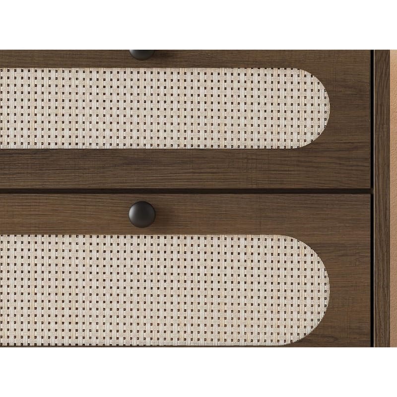 Rattan Drawer Dresser, 3 Wood Drawers Storage Cabinet Dresser for Bedroom, Living Room,Hallway