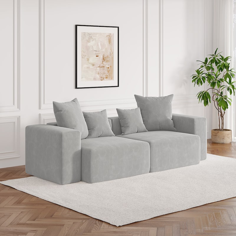 Corduroy Upholstered Modular Sectional Sofa with Ottoman