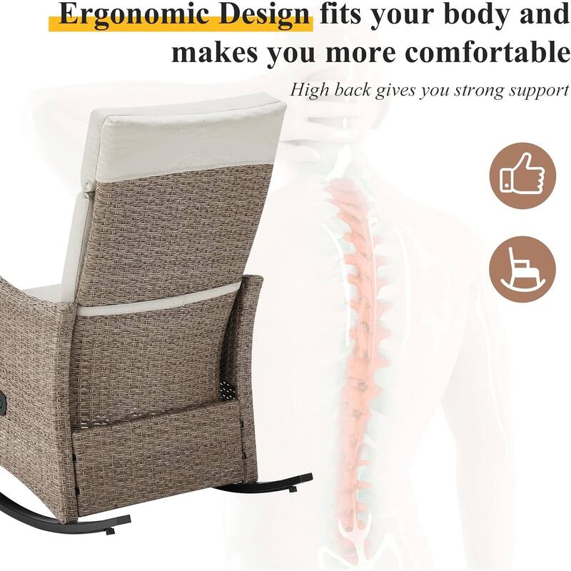 Outdoor Recliner Rocking Chairs with Soft Removable Cushions and Footrests
