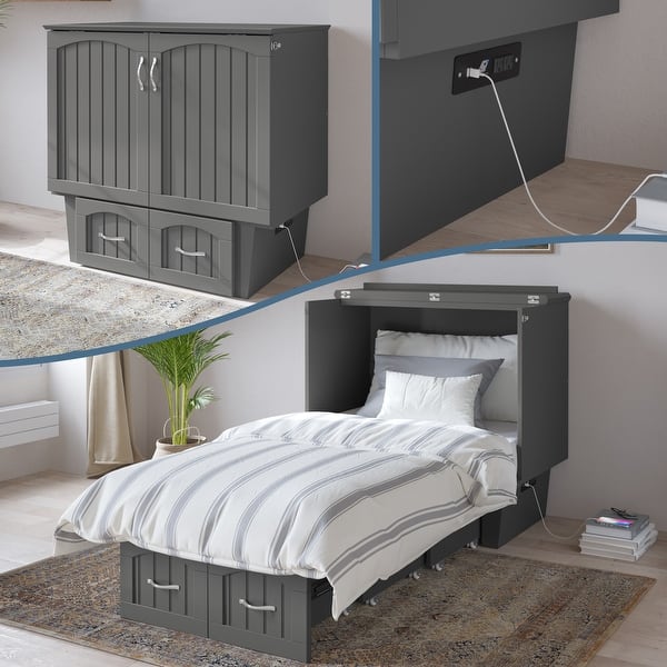slide 2 of 17, Nantucket Murphy Bed Chest with Mattress and Built-in Charging Station Grey - Twin