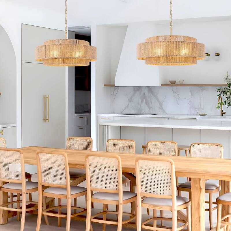 Starsky 4-light Rattan Hand-Woven Hemp Rope Chandelier