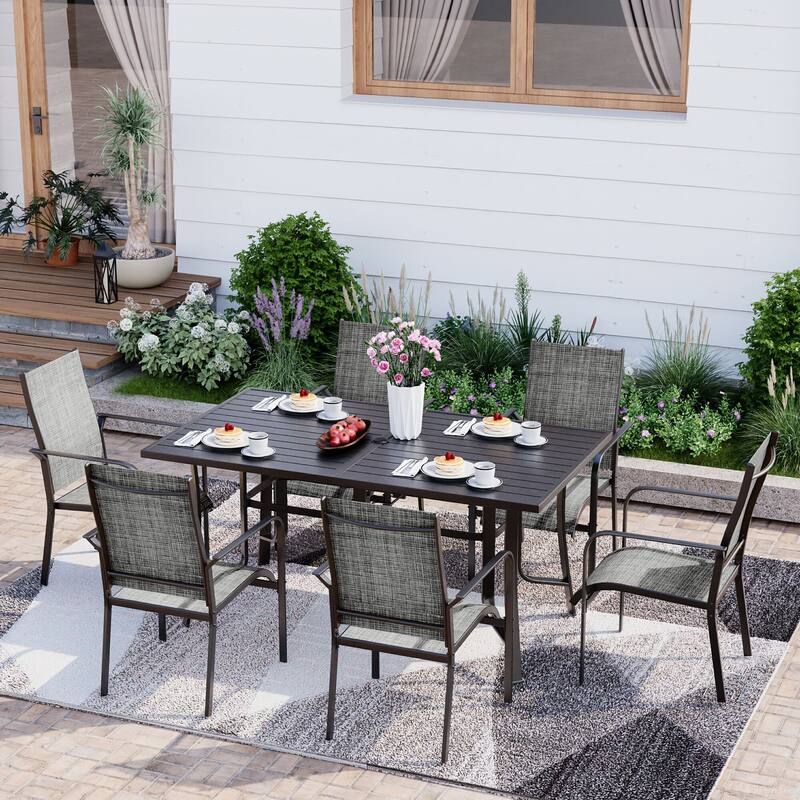 Patio Dining Set w Textilene / Swivel Rocking Chairs, Outdoor Table & Chairs w Adjustable Umbrella Hole, 5/7/9-Piece Garden Set