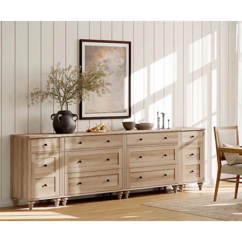 4-in-1 Dresser for Bedroom with 8 Drawers, Mid Century Storage Cabinet - Oak