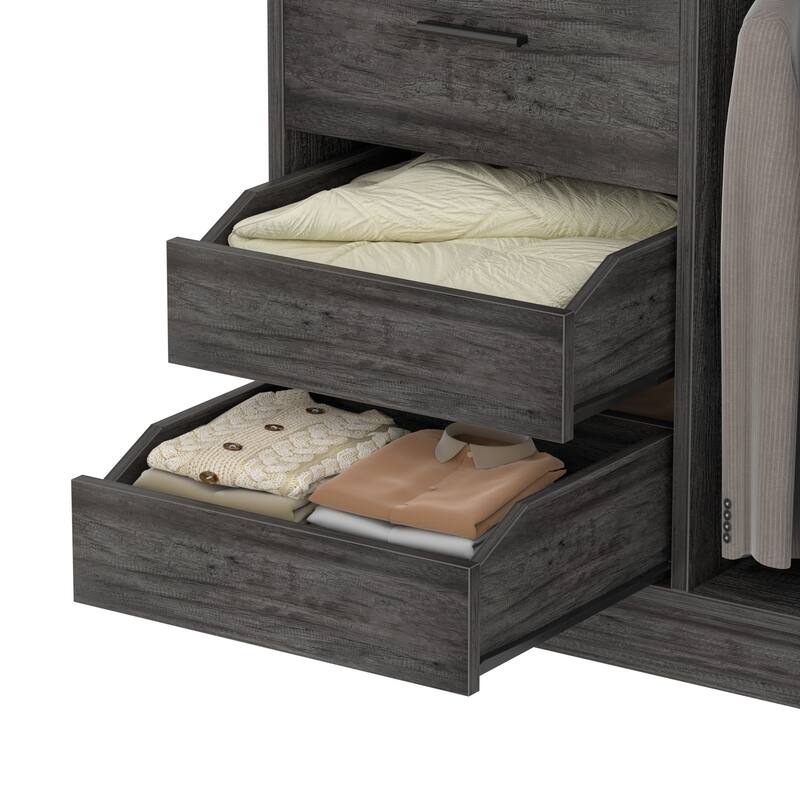 36" Freestanding Closet System With 3 Drawers and 2 Hanging Rods,Multi-Purpose Wardrobe Closet Rack