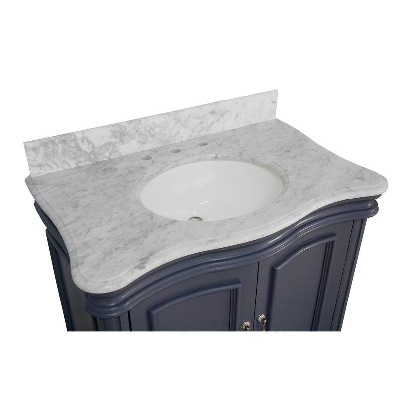 KitchenBathCollection Katherine 36" Bathroom Vanity with Carrara Marble Top