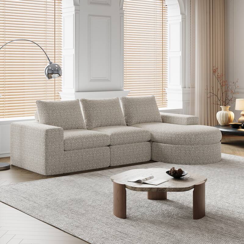 99-Inch Chenille Cloud Curved Sectional Sofa with Chaise, L-Shaped Modern Boneless Couch with Deep Seats,Sectional Sofa - Beige