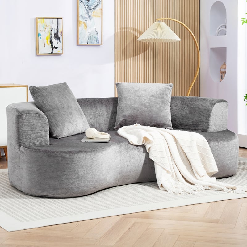 XINMICS 79'' Modern Sectional Sofa, 2-Seater Chenille Sofa with 2 Pillows, U-Shape Foam Sofa No Assembly Required